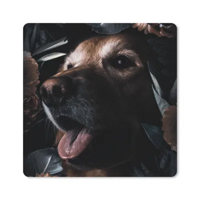 Produktbild von MuchoWow® Mauspad Mousepad Hund - Blumen - Blätter - Botanisch 20x20 cm - Mousepads - Maus Mat - Pad - Mausunterlage - Desk Mat - Bureauartikeln