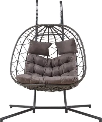 Produktbild von Doppel-Hängesessel 'Skense' mit Gestell und Kissen für 2 Personen 198 x 156 x 98 cm Grau