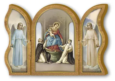 Holz-Triptychon Madonna von Pompeji, 6 x 9 cm, Golddetails