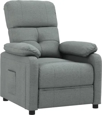 A gray fabric recliner chair shown from a front-side angle against a white background.