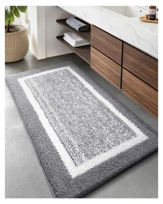 Produktbild von Kleine rutschfeste Badteppiche, waschbar, absorbierend, weiche Badezimmermatte für Badezimmer, Dusche, Badewanne, Waschküche, Grau, 60 x 150 cm