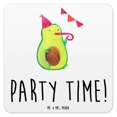 Produktbild von Mr. & Mrs. Panda Untersetzer für Gläser Avocado Party Zeit 6er Set - Weiß - Geschenk, Bestanden, Getränkeuntersetzer, Tischuntersetzer, Happy Birthday, Geburtstag