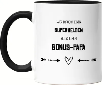 Produktbild von Wer Braucht Superhelden Tasse Schwarz Bester Bonus-Papa Der Welt Geschenkidee Vatertag Geburtstag