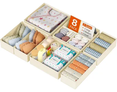 Obrázek produktu pro Organizéry do zásuvek, 8 kusů, látkové, skládací, vhodné pro spodní prádlo a oblečení, barva béžová, rozměry 30x30x9 cm