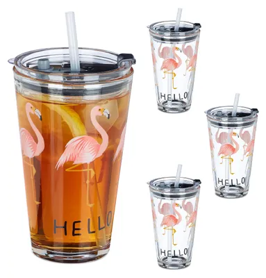 Trinkgläser 4er-Set mit Flamingo-Print, 450 ml, spülmaschinengeeignet