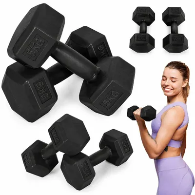 Obrázek produktu pro Šestihranné činky sada 2x5 kg závaží na cvičení fitness černé MOVEPRO