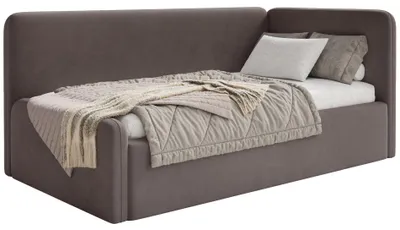 Image de Selsey Fanko – Lit pour adolescent 90 x 200 cm avec tête de lit à droite, velours, marron