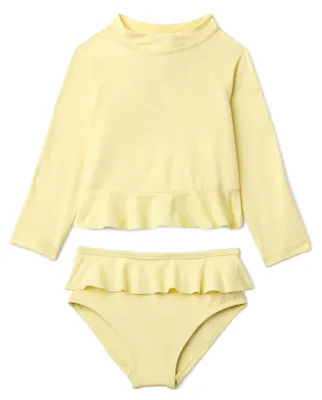 Produktbild von A. Essentials Baby - Mädchen Langarm-Rashguard-Schwimmset Mit Rüschen, Hellgelb,