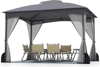 Produktbild von GOPLUS 365 x 300 cm Pavillon, Gartenpavillon mit Doppeldach, Reißverschlüssen, 4 Sandsäcken & 8 Erdnägeln, Pavillonzelt für Garten, Terrassen (Grau)