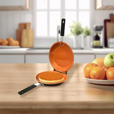 Produktbild von OKWISH Universalpfannen Wendepfanne, Küchenutensil, Bratpfanne, Grillplatte, runde beidseitige Pfanne, Orange
