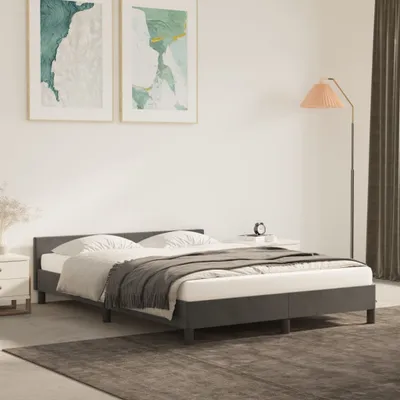 Produktbild von The Living Store Bettgestell mit Kopfteil Dunkelgrau 140x200 cm Samt