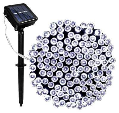 Solar-Lichterkette 12 m, 100 LEDs, 8 Modi, IP65 wasserdicht, weiß