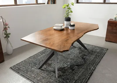 Produktbild von MASSIVMOEBEL24 Baumtisch Akazie 140x90x76 natur lackiert Beine anthrazit matt FREEFORM 4 #13