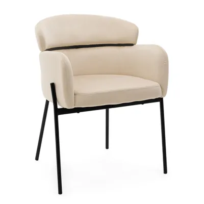 Zdjęcie produktu dla NEW HOME Krzesło BOLZANO krzesło do jadalni tapicerowane do salonu glamour z podłokietnikami - beżowe - nowoczesne meble welur aksamit