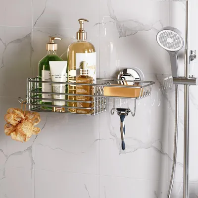 Produktbild von Omgoods – Duschablage mit Saugnapf, Haken und Seifenschale für das Badezimmer