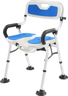 Produktbild von Dusch- und Toilettenstuhl - U-Sitz - Faltbar - Höhenverstellbar 72–79 cm - Mit Armlehnen und Rückenlehne - Für Senioren und Menschen mit Behinderung - Blau