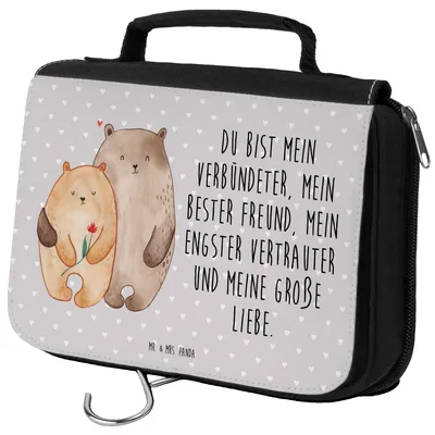 Produktbild von Mr. & Mrs. Panda beautycase Bären Liebe - Grau Pastell - Geschenk, Umarmen, Ehe, Freundin, Kosmetiktasche, badtasche, Bär, Toilettentasche, kosmetiktäschchen, Kuscheln