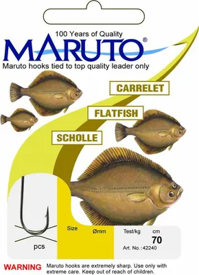 Produktbild von Maruto Scholle Plattfischhaken - gebundene Angelhaken, Größe/Tragkraft/Durchmesser/Inhalt:Gr. 1/0/11kg/0.35mm/3 Haken pro Packung