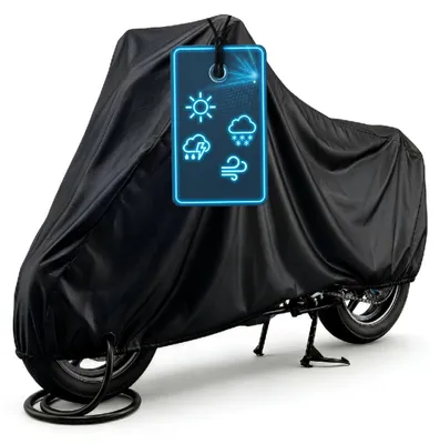 Produktbild von Motorrad Abdeckplane All Weather XL, 100% wasserdichte Outdoor Motorrad Plane, Motorrad Plane Ganz-Jahres-Schutz, Abdeckplane Motorrad, Motorrad Zubehör Plane schwarz 255x110x135 cm