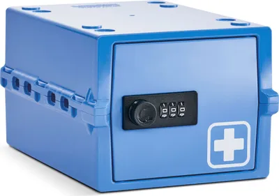 Produktbild von Lockabox Mini™ Aufbewahrungsbox mit Zahlenschloss – Abschließbarer Medikamentenschrank – Blau