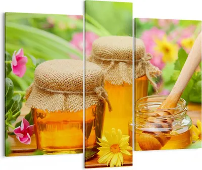 Produktbild von Bild auf Leinwand - Leinwandbild - Honig Glas Glas Vitamin - 95x80cm - Wand Bild - Wanddeko - Leinwanddruck - Bilder - Kunstdruck - Wanddekoration - Leinwand bilder - Wandkunst - CB95x80-2475