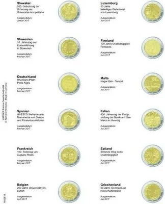 Produktbild von Lindner MU2E18 Multi collect Vordruckblatt für 2 Euro-Gedenkmünzen, Slowakei 2017 - Griechenland 2017