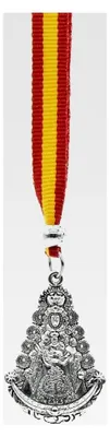 Produktbild von Anhänger für den Rückspiegel mit der spanischen Flagge in Blau und Rot, Dekorationszubehör mit der Virgen del Rocío, Rociera und Rociero.