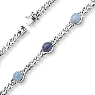 Produktbild von 6mm Panzer-Armband 5 Edelsteine 3 Saphire 2 Aquamarine 585 Gold Weißgold 21cm