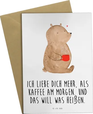 Produktbild von Mr. & Mrs. Panda Grußkarte Bär Morgenkaffee - Weiß - Geschenk, weihnachtskarten, Freundin, Beileidskarte, dankeskarten, osterkarte, Valentinstag, Jahrestag, für Frauen