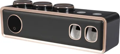 Image de Porte-brosses à dents - Désinfection par UV avec séchage - Fixation murale - 2 distributeurs automatiques de dentifrice - 6 emplacements + 3 gobelets - Recharge USB - Noir