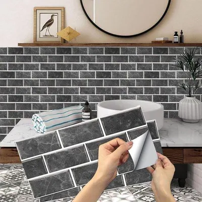 Produktbild von Famanu Wandstickers Dekorative Fliesenaufkleber - Wasserfest - Grau - 15 x 30 cm
