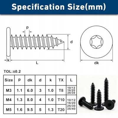 Zdjęcie produktu dla Śruby torx M5X16 mm do drewna czarne stal nierdzewna A2 blachowkręty 50 szt