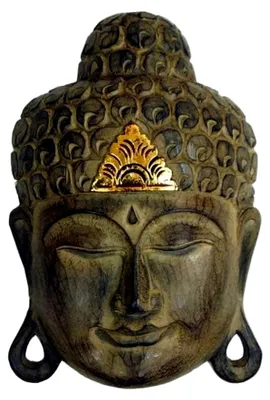 Produktbild von Buddha - Goldene Maske, handgefertigte Holzmaske aus Bali, Größe: 50 cm
