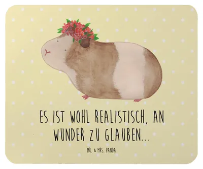 Produktbild von Mr. & Mrs. Panda Mauspad Meerschweinchen Weisheit - Gelb Pastell - Geschenk, Mousepad, Blumenkind, Lustige Sprüche, notebook, mousematte, Wunder, pc mausunterlage, Spruch