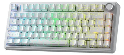 Image de Clavier mécanique de jeu sans fil AULA F75, éclairage RGB LED, disposition QWERTY américaine, compatible Windows/Mac, connectivité 2,4 GHz/USB-C/Bluetooth, couleur blanche, design Contour Star Vector