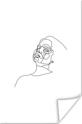Produktbild von MuchoWow® Poster Frau - Schwarz - Weiß - Strichzeichnung 120x180 cm - Kunstposter