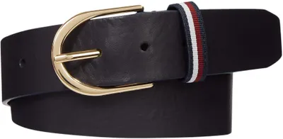 Imagen del producto de Cinturón casual para mujer Tommy Hilfiger, de 3,5 cm de ancho, hecho de cuero, color azul (azul espacial), 80 cm