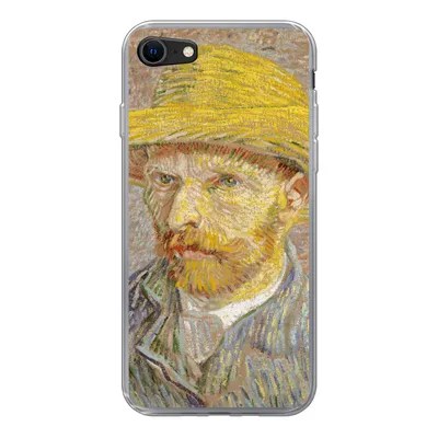 Produktbild von MuchoWow® Handyhülle Schutzhülle Hülle für iPhone SE 2020 Selbstbildnis mit Strohhut - Vincent van Gogh Silikon Softcase Handy Hülle - Kartenbesitzer