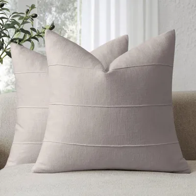 Produktbild von Kissenbezüge 40x40 cm Grau 2er Set Leinen-Mischung Streifenmuster
