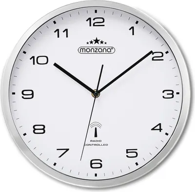Produktbild von MONZANA® Wanduhr Funk Ø 31cm - Automatische Zeitumstellung - Geräuscharm & Modern - Große Quarzuhr Analog - Für Wohnzimmer, Küche, Büro - Weiß Silber