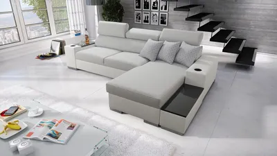 Produktbild von Ecksofa mit Schlaffunktion Eckcouch PERS I MAXI Sofa (Grau LUXO 6601 + weißes Kunstleder, Rechts)
