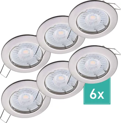 Produktbild von 6er Set Oktaplex Einbaustrahler inkl. LED Modul 3.000K warmweiß - Deckenspots Edelstahl gebürstet