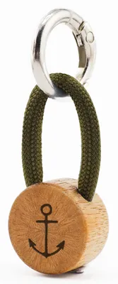 Produktbild von GIPFELWELLE Handgemachter Holz Schlüsselanhänger mit Gravur Kette Ring 4 mm Paracord Segeltau, Damen Herren, Anker, Olive