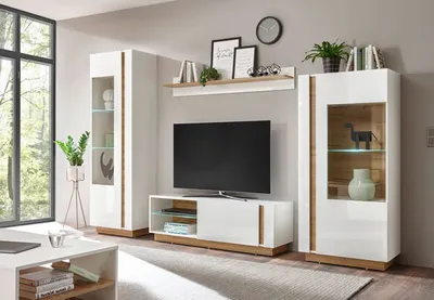 Produktbild von Clair Wohnwand 270cm weiß / weiß glanz - grandson oak Wohnzimmer Anbauwand