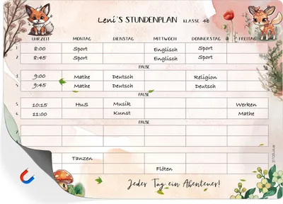 Produktbild von Stundenplan magnetisch für Grundschüler - Süßes Waldbewohner Design | Stundenplan abwischbar Jungen & Mädchen | Stundenplan 1. Klasse