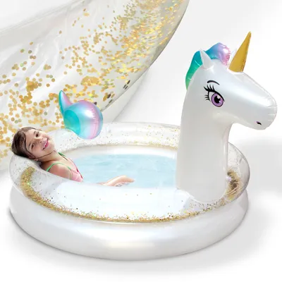 Produktbild von ONBEST Einhorn Planschbecken XXL mit Flick Set | Aufblasbar | Hautfreundliches PVC | 200 x 135 x 90 cm