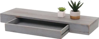 Produktbild von Wandregal HWC-H37, Schweberegal Wandboard Hängeregal Regal, Schublade Massiv-Holz 8x80x25cm grau, shabby