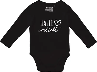 Produktbild von Huuraa Baby Body Halle verliebt 62 Black  Baumwolle Fairtrade Langarmbody Geschenkidee