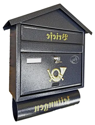 Produktbild von Großer Briefkasten/Postkasten XXL Farbe: Anthrazit mit Zeitungsrolle + Montagematerial Zeitungsfach Spitzdach Zeitungsrohr