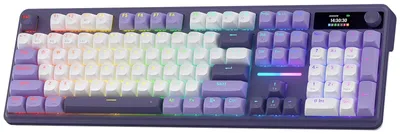 Zdjęcie produktu dla Mechaniczna klawiatura, 104 klawisze, w kolorze fioletowym, z portem USB-C i Bluetooth, oraz podświetleniem RGB